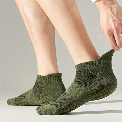 5 Pairs Pure Cotton Sports Socks - Unisex Spring and Summer, Towel Bottom Casual Ankle Boat Socks - Breathable, Sweat-Absorbing, Odorless for Outdoor Sports