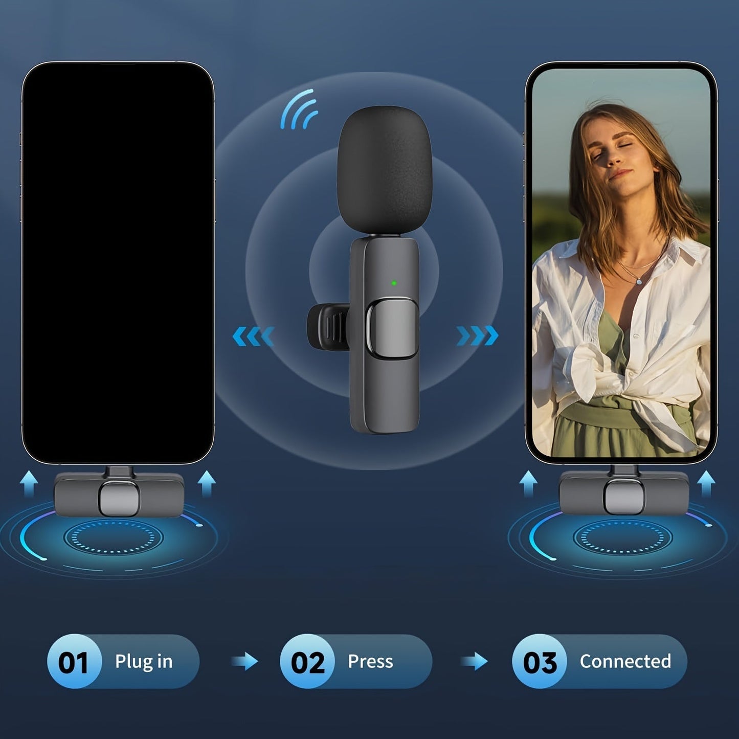 Professional Wireless Lavalier Microphone – Omnidirectional Condenser for Smartphones and Laptops – Ideal for Interviews, Video Podcasts, Vlogs