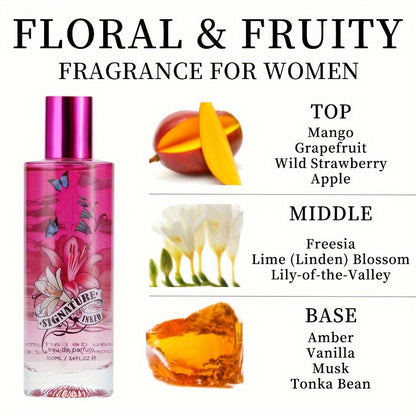 3.4Fl Oz Women's Eau De Parfum – Floral Fruity Scent with Mango, Grapefruit, Wild Strawberry & Apple, Medium Intensity Perfume