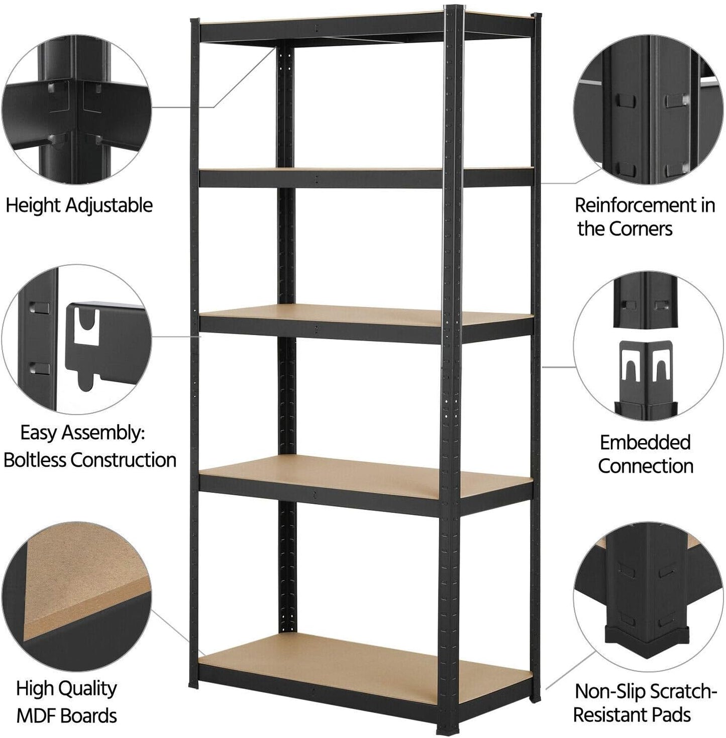 DayPlus 5-Tier Heavy Duty Garage Shelving – Adjustable Storage Unit, 386LBS Load Capacity per Tier, 150-200CM Height