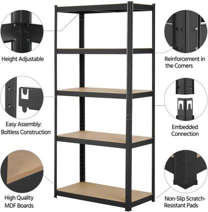 DayPlus 5-Tier Heavy Duty Garage Shelving – Adjustable Storage Unit, 386LBS Load Capacity per Tier, 150-200CM Height
