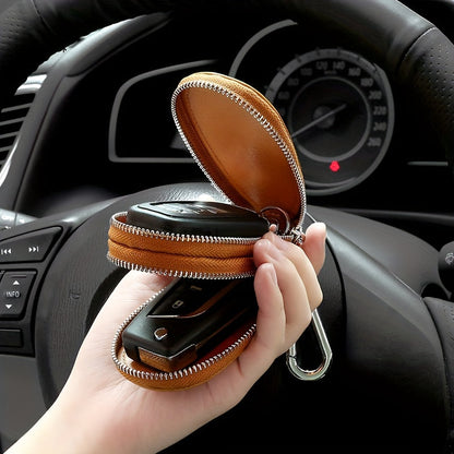 Vintage Smart Men's Leather Key Bag - Double Layer Multifunctional Key Holder with Folding Protector, Coin Purse and Business Card Slot, Genuine Leather, Durable and Stylish