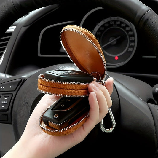 Vintage Smart Men's Leather Key Bag - Double Layer Multifunctional Key Holder with Folding Protector, Coin Purse and Business Card Slot, Genuine Leather, Durable and Stylish