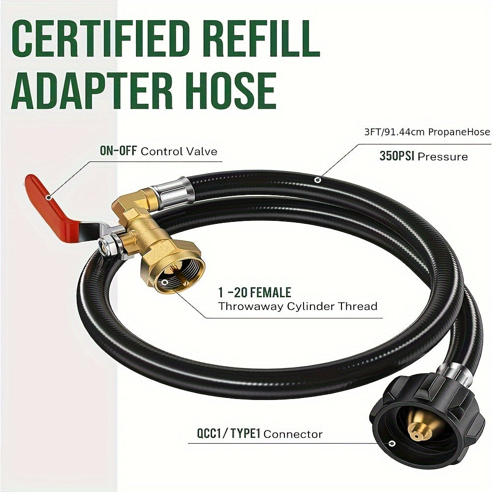Propane Refill Adapter for 1lb Tanks – 3FT Hose, Propane Tank Refill Adapter for Convenient Use