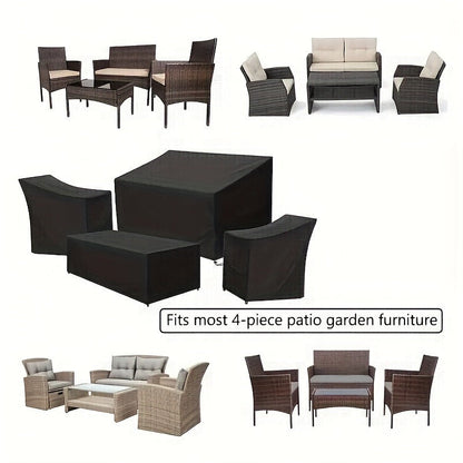 4 Piece Ultimate Waterproof Patio Furniture Cover Set – Durable Windproof Covers with Buckle Strap and Adjustable Drawstring for Sofa, Chairs, Coffee Table, Outdoor Living Room and Balcony Protection
