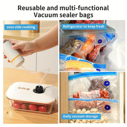 Handheld Electric Vacuum Machine with Food Vacuum Storage Bags – Includes 3 Sizes (4x8.5", 3x11", 3x13.5"), Vacuum-Sealed Zipper Bags, and Electric Pump