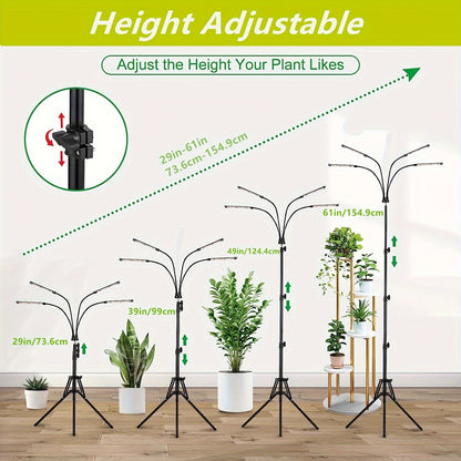 Grow Light with Stand – White & Warm White Spectrum, 10 Dimmable Brightness, 3 Timer Modes, Adjustable Gooseneck for Indoor Plant Growth