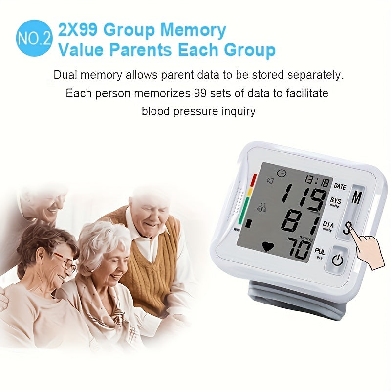 Taikon W01 Digital Blood Pressure Monitor - LCD Display, Battery-Powered, Adjustable Wrist Cuff, Irregular Heartbeat Detection - Medical Device, No Batteries Included