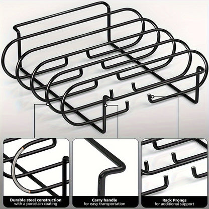 Deluxe Stainless Steel Rib Rack - Holds 4 Full Racks of Ribs, Ultra-Portable for BBQ and Smoker Enthusiasts - Durable, Rust-Resistant Construction for Perfect Grilling Results