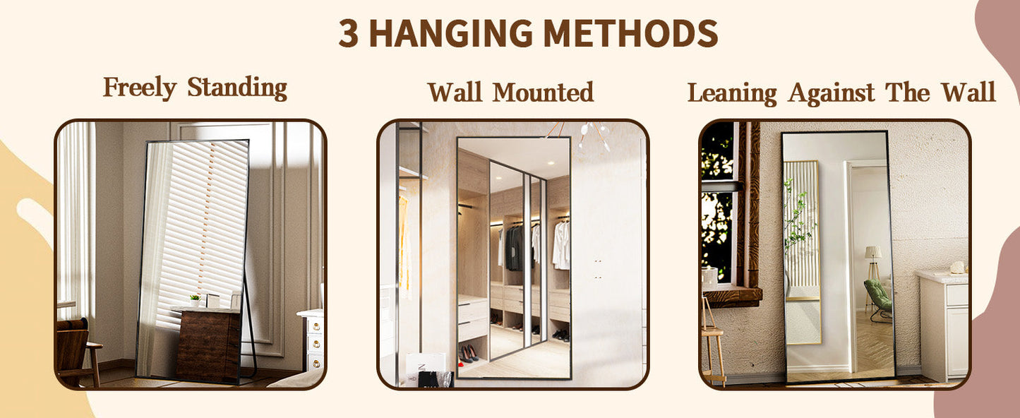 Large Full Length Mirror 34"x76" – Floor Body Mirror with Stand, Metal Frame for Wall-Mounted, Hanging or Leaning Vanity Use