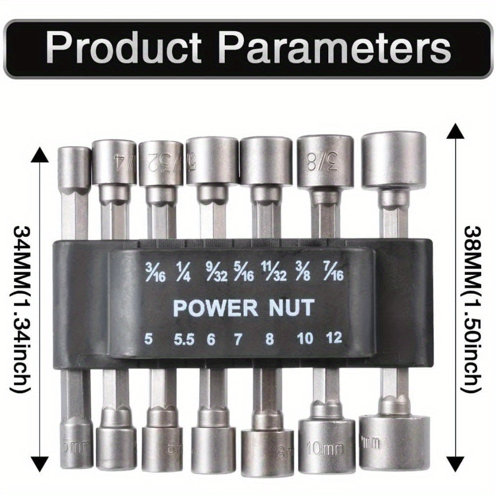 14-Piece Power Nut Driver Bit Set - 1/4" Hex Shank, CR-V Steel, Screwdriver Socket Bits for Power Tools, Sizes 5-13mm, No Battery Required