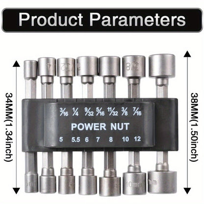 14-Piece Power Nut Driver Bit Set - 1/4" Hex Shank, CR-V Steel, Screwdriver Socket Bits for Power Tools, Sizes 5-13mm, No Battery Required