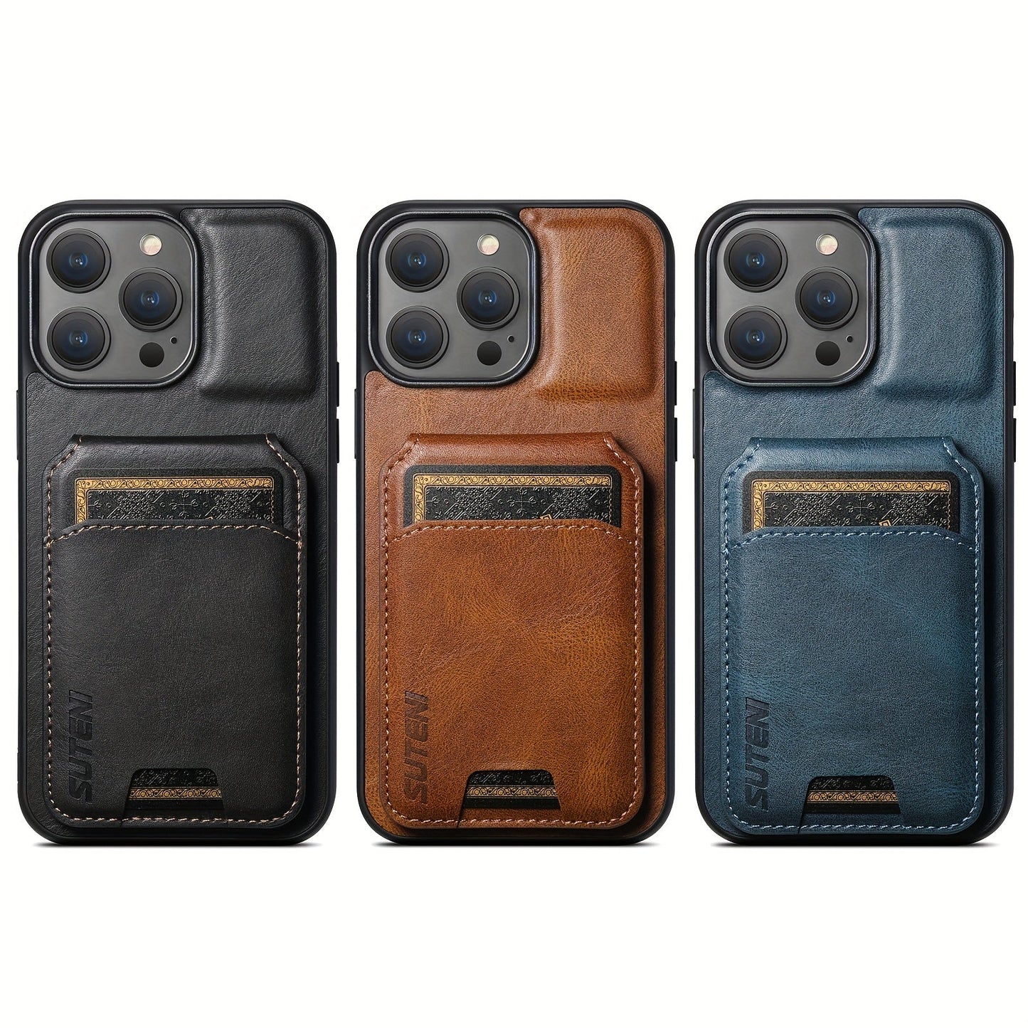 Suteni Luxury PU Leather Card Holder Phone Case - Compatible with iPhone 15 Pro Max, 14 Plus, 13, 12, 11, XR, XS Max