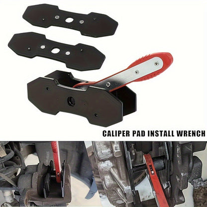 Brake Caliper Compression Tool – Ratcheting Caliper Piston Spreader with 2 Steel Plates and 2 Hangers, Car Brake Caliper Press Tool