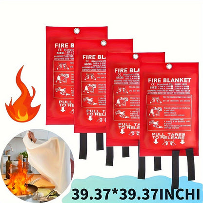 4 Piece Premium Fiberglass Fire Blankets - Heat-Resistant, Compact and Reusable for Kitchen, Home, School, Office, Camping, and Car Emergencies