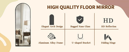 Arched Full Length Mirror – 71"x26" Full Body Floor Mirror, Standing, Hanging or Leaning Wall Mount with Stand