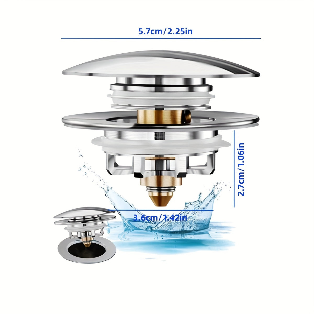 Universal Tub Stopper with Strainer – Pop-Up Cover for Bathtub Drain, Replaces Lift and Turn, Tip-Toe, and Trip Lever Drains, Fits 1-1/2" to 2" Drain Holes