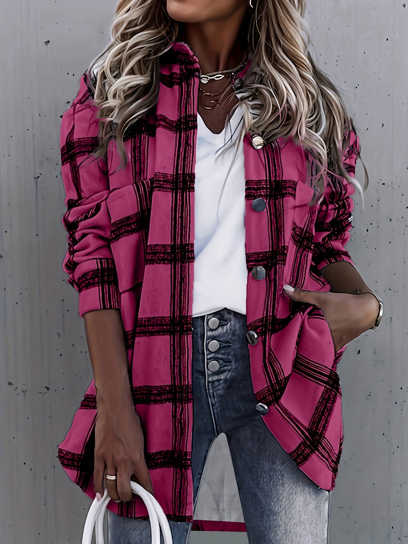 Timeless Plaid Shacket Jacket – Stylish Button-Front Outerwear for Women – Cozy, Versatile & Trendy Long Sleeve Clothing