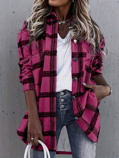 Timeless Plaid Shacket Jacket – Stylish Button-Front Outerwear for Women – Cozy, Versatile & Trendy Long Sleeve Clothing