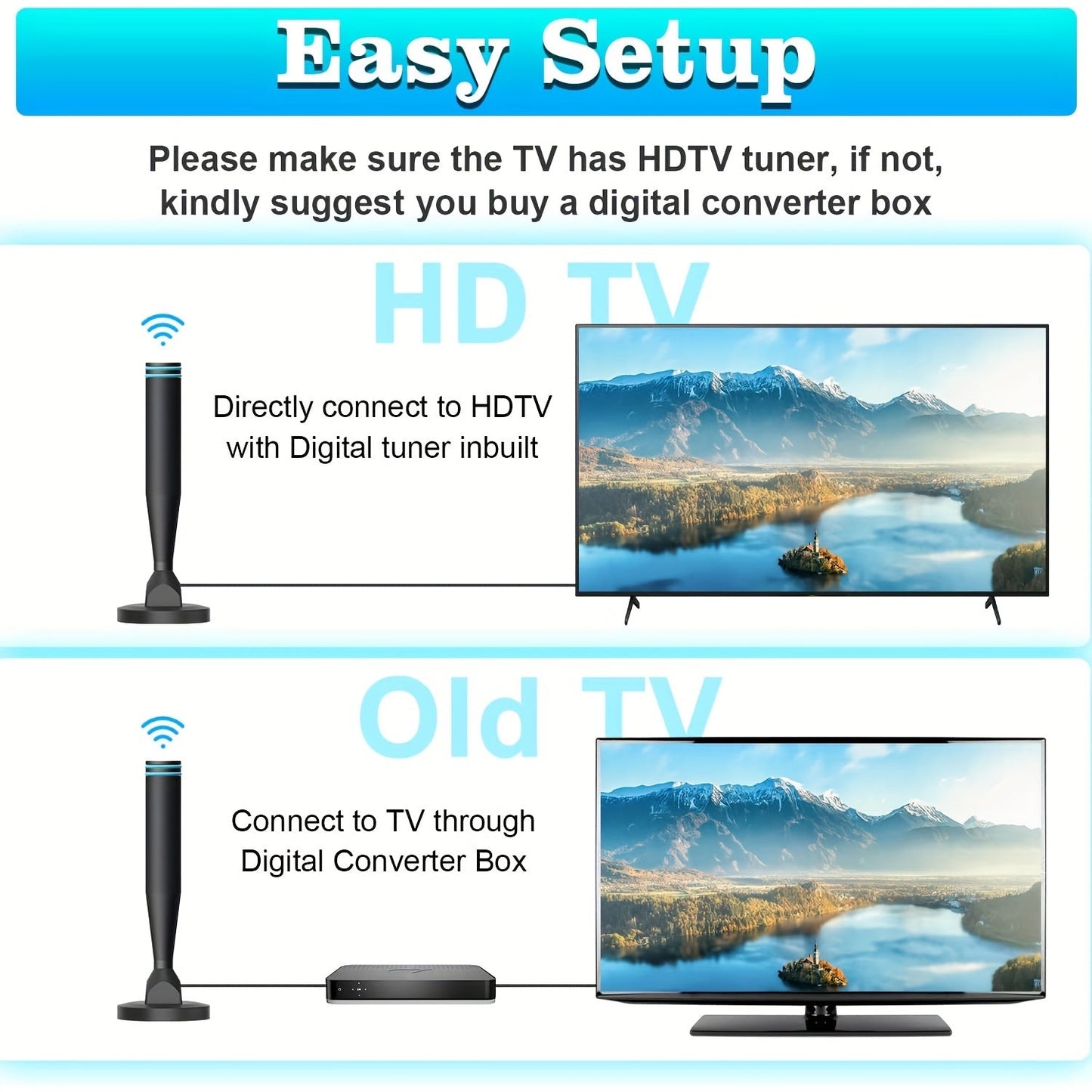 2024 Latest HD Digital TV Antenna - Indoor/Outdoor with Powerful Magnetic Mount, 360° Reception - Supports 4K and 1080p Local Channels