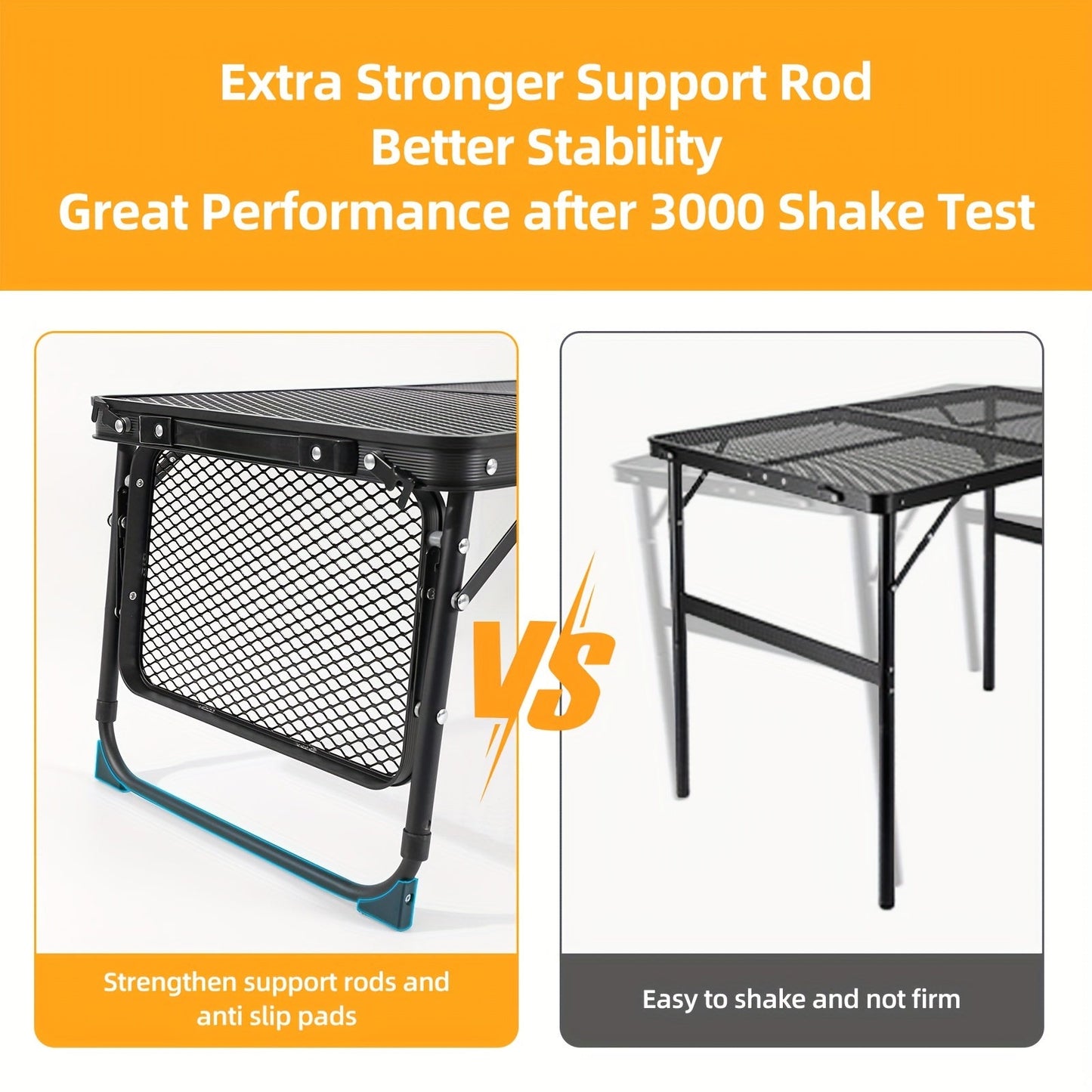 Portable Folding Camping Table with 2 Wing Panels – Height Adjustable, Mesh Desktop, Ideal for Picnic, BBQ, Camping & Beach