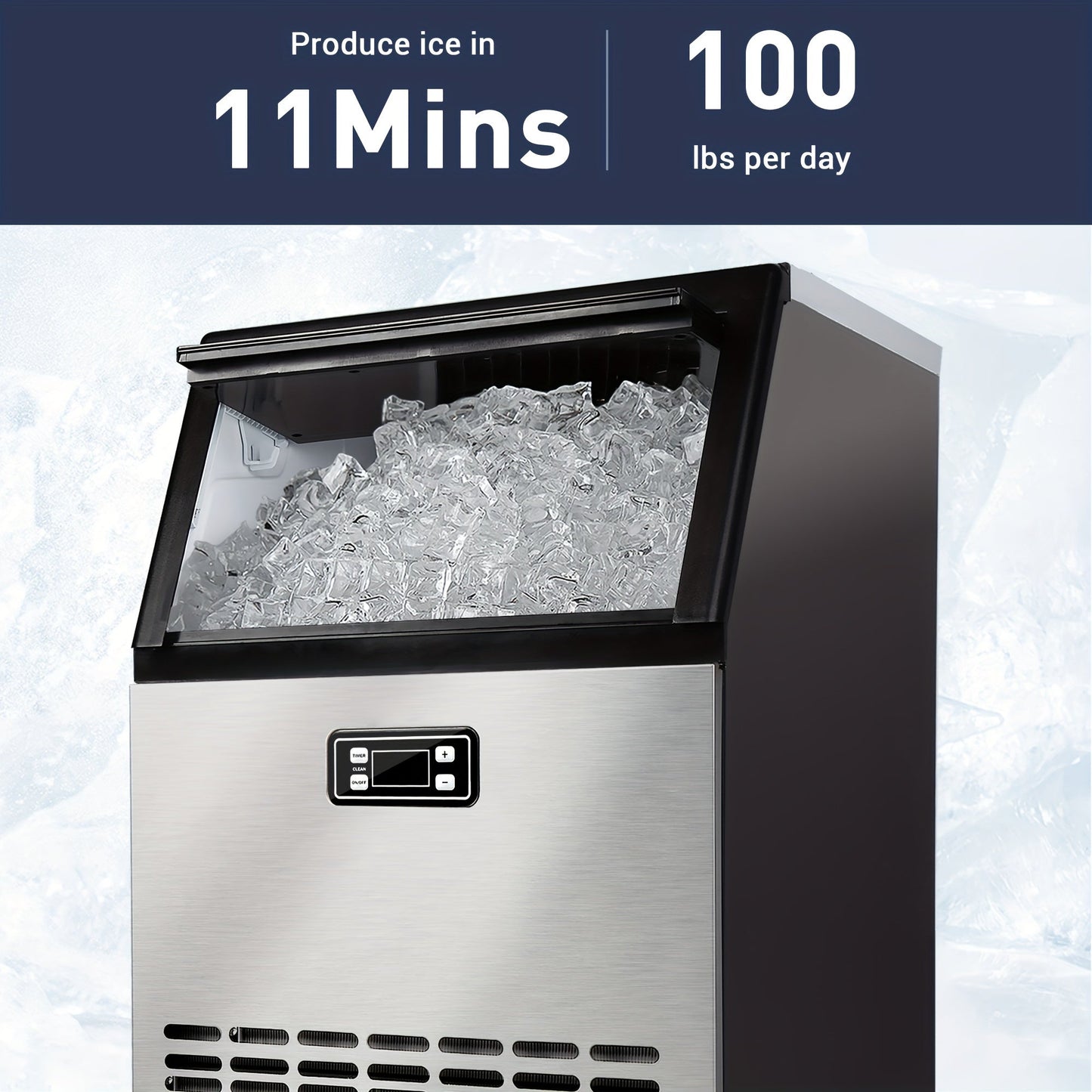 Industrial Ice Making Machine – High Capacity 100lbs/24H, Under Counter Self-Cleaning Ice Maker with 24-Hour Timer – 33lbs Ice Storage – Ideal for Schools, Homes, Bars and RVs
