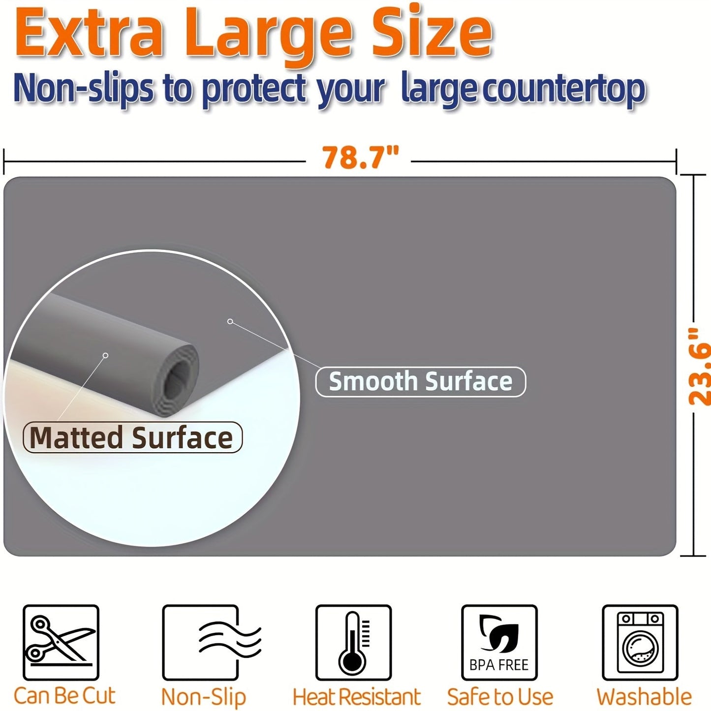 Extra Large Super-Sized Silicone Baking Mat - Heatproof, Easy Clean, Waterproof, Anti-Slip Grip, Durable Table Protector for Pastry, Dining and Desk, Stylish Kitchen Decor