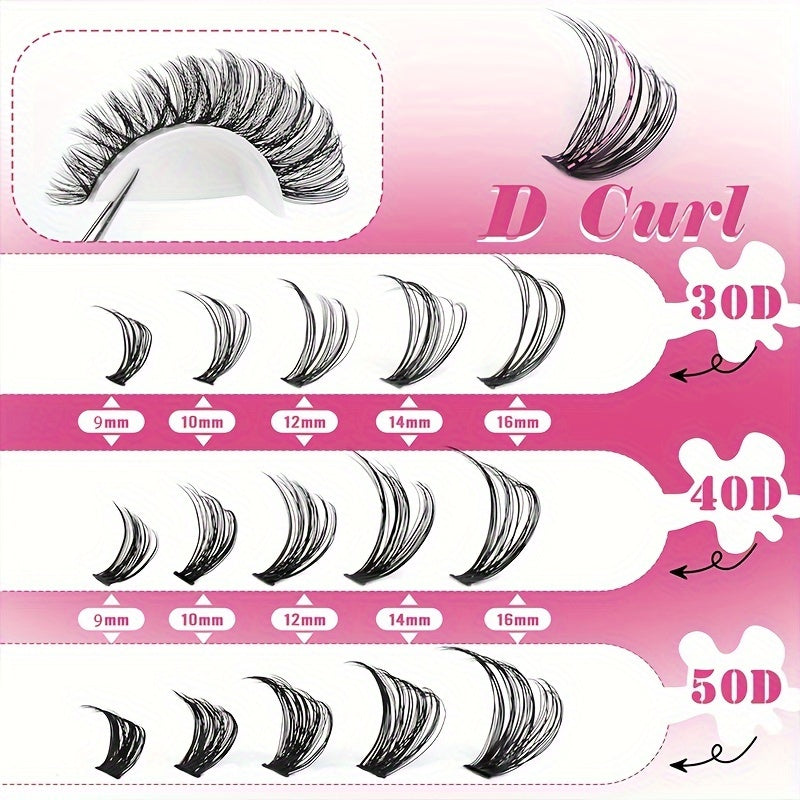 640/280pcs Extra Thick D Curl 9-16mm Mixed Length Individual Lashes – DIY Lash Clusters Extension Kit for Wispy Manga Look – Easy to Use, Long-Lasting, Reusable, Comfortable