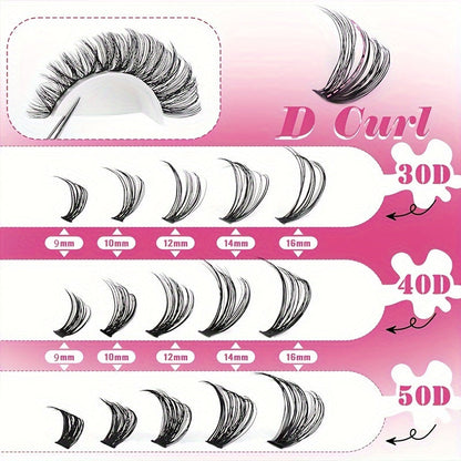 640/280pcs Extra Thick D Curl 9-16mm Mixed Length Individual Lashes – DIY Lash Clusters Extension Kit for Wispy Manga Look – Easy to Use, Long-Lasting, Reusable, Comfortable
