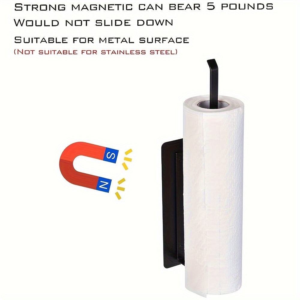 Heavy Duty Magnetic Paper Towel Holder - Black Towel Bar Rack for Refrigerator, BBQ Grills, RVs, Tailgates, Fits Most US Paper Rolls