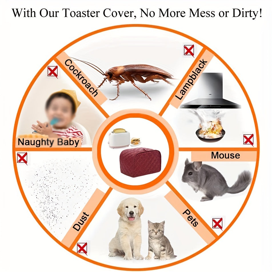 Toaster Cover - Quilted Polyester Fabric for 2 and 4 Slice Toasters - Dust-Proof with Fingerprint Protection, Fits Most Standard Models
