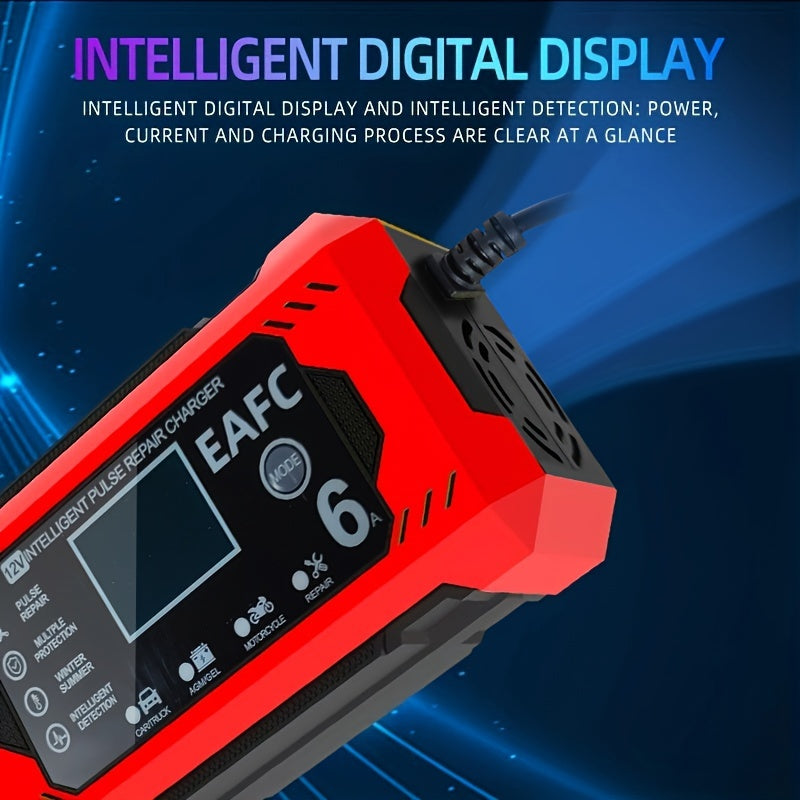 12V 6A Smart Car Battery Charger – Auto Battery Maintainer for 12V & 24V, Trickle Charger for Car, Truck, Motorcycle, Lawn Mower, Marine Lead Acid