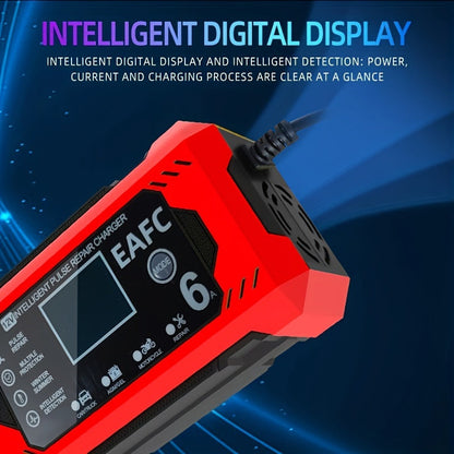 12V 6A Smart Car Battery Charger – Auto Battery Maintainer for 12V & 24V, Trickle Charger for Car, Truck, Motorcycle, Lawn Mower, Marine Lead Acid