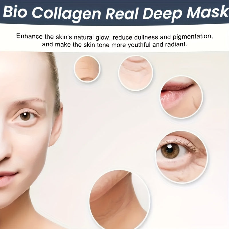 8Pcs Bio-Collagen Deep Mask Pack - Hydrating, Firming, Anti-Aging Facial Sheet Masks | Rich in Collagen, Hyaluronic Acid, Vitamin E, Nicotinamide | Moisturizing, Brightening for All Skin Types