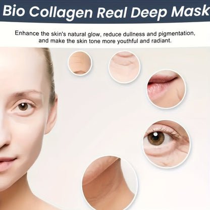 8Pcs Bio-Collagen Deep Mask Pack - Hydrating, Firming, Anti-Aging Facial Sheet Masks | Rich in Collagen, Hyaluronic Acid, Vitamin E, Nicotinamide | Moisturizing, Brightening for All Skin Types