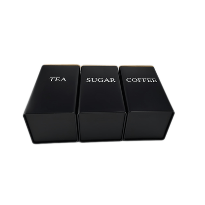 Set of 3 Square Metal Canisters with Wooden Lids – Tea, Sugar, and Coffee Storage
