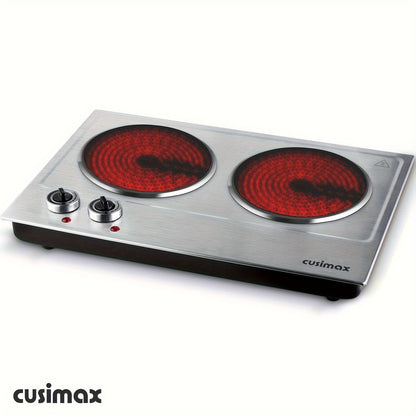 1800W Cusimax Infrared Ceramic Electric Hot Plate - Portable Stainless Steel Countertop Burner with Dual Knob Control - Easy to Clean, Upgraded Version