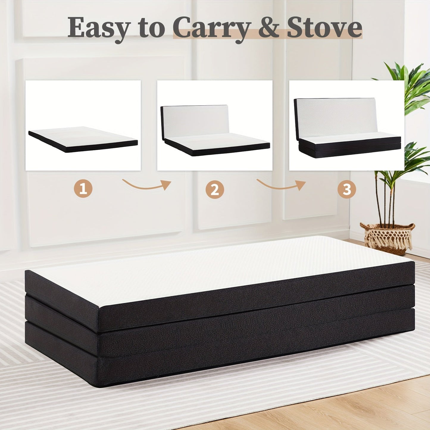 Tri-Fold Memory Foam Mattress – 4 inch/3-inch Foldable Bed with Washable Cover, Portable Mattress Topper for Camping, Guest Bed – Available in Single/Twin/Full/Queen