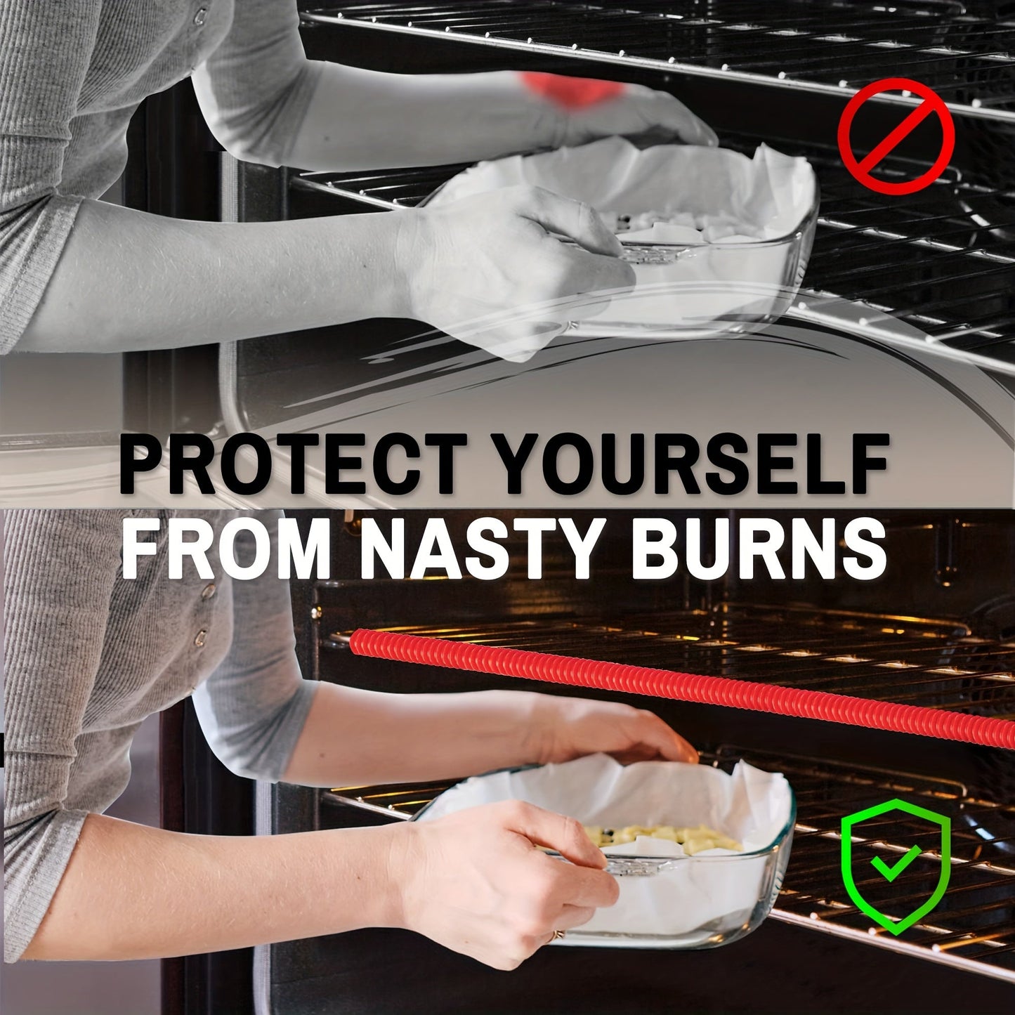 (2pc) Heat Resistant Oven Rack Shields – 14in Long Silicone Protectors – Prevent Burns and Protect Food-Grade Oven Racks