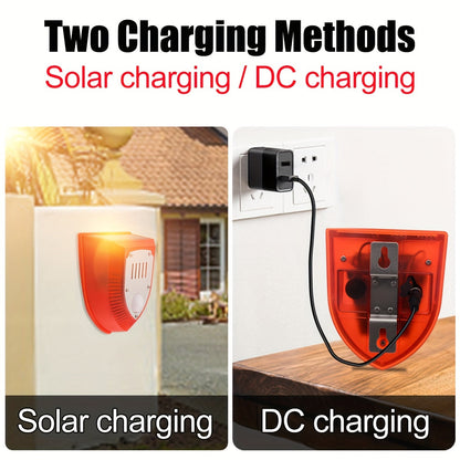 Advanced Solar-Powered Security Alarm Light - 129dB Gunshot & Dog Barking Sounds, Strobe Light with Motion Sensor | Outdoor Warning Lamp for Farm, Barn, Villa, Yard | Durable, Weather-Resistant, Energy-Efficient