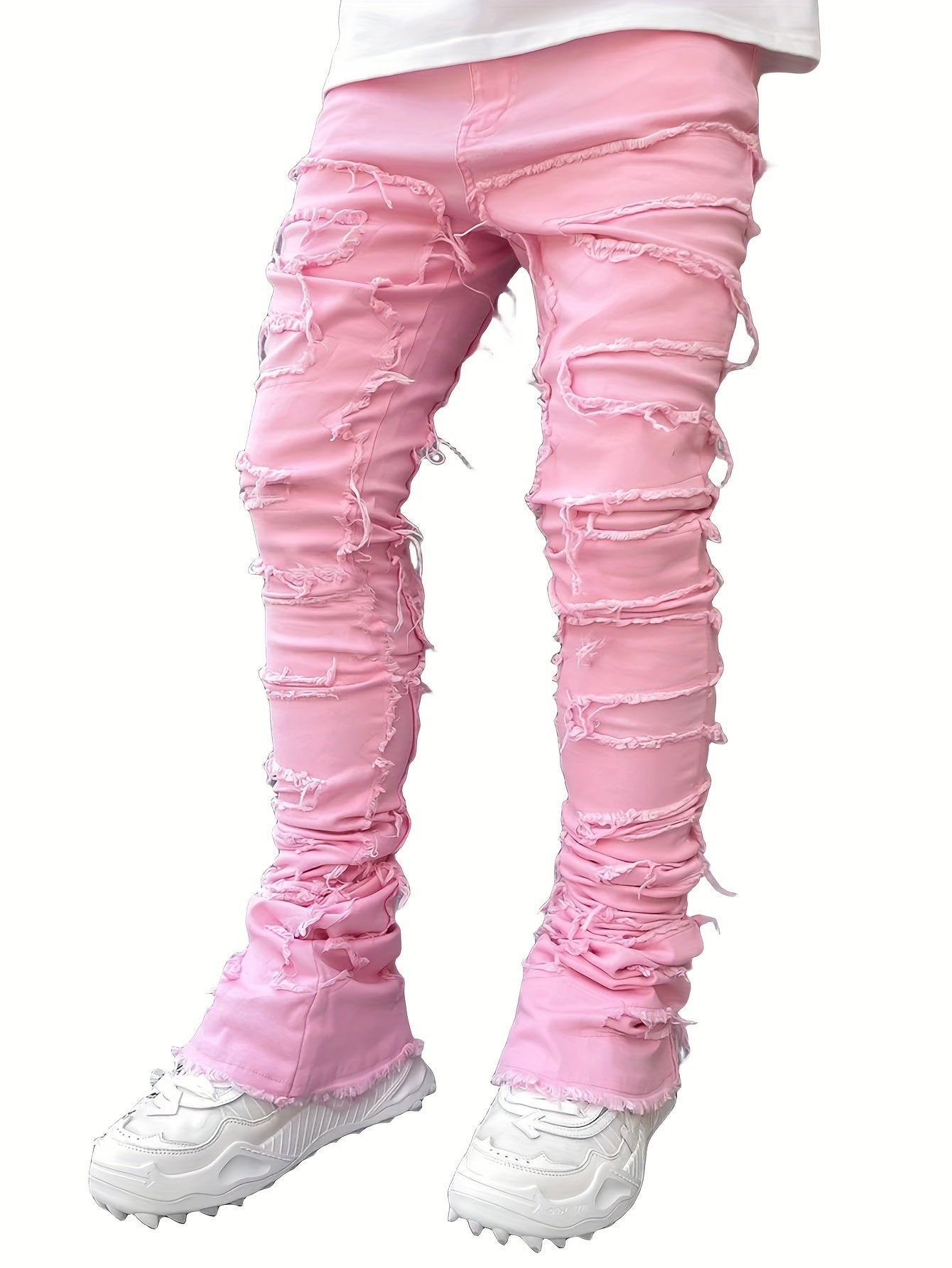 Creative Tassels Decoration Straight Fit Jeans - Men's Casual Medium Stretch Street Style Denim Pants for All Seasons