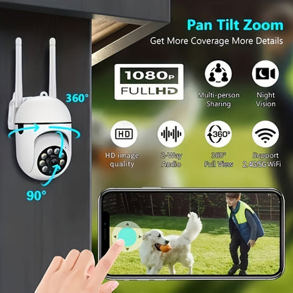 Spherical Security Camera – 1080P Wireless Wi-Fi with Motion Detection, Color Night Vision, and 355° Panoramic Surveillance – Smart Home Camera with Alarm Push, Two-Way Audio, Dual-Band Wi-Fi