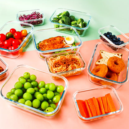 10-Pack Glass Meal Prep Containers Set with Airtight Lids – Durable Food Storage & Glass Lunch Boxes for Home, Kitchen, Office
