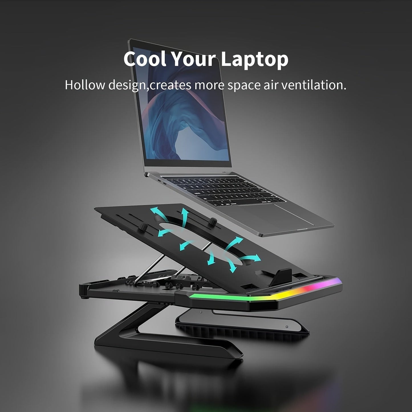 Height-Adjustable Laptop Stand with RGB Lighting and Dual Phone Holders – Compatible with MacBook, Surface, Samsung, Dell 10-17 Inch Laptops