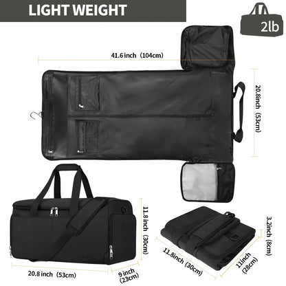 SOLOSAIC Convertible Carry-On Garment Bag - 2 in 1 Travel Duffle with Shoe Compartment, Hanging Dress Suitcase and Toiletry Bag for Men and Women, Black