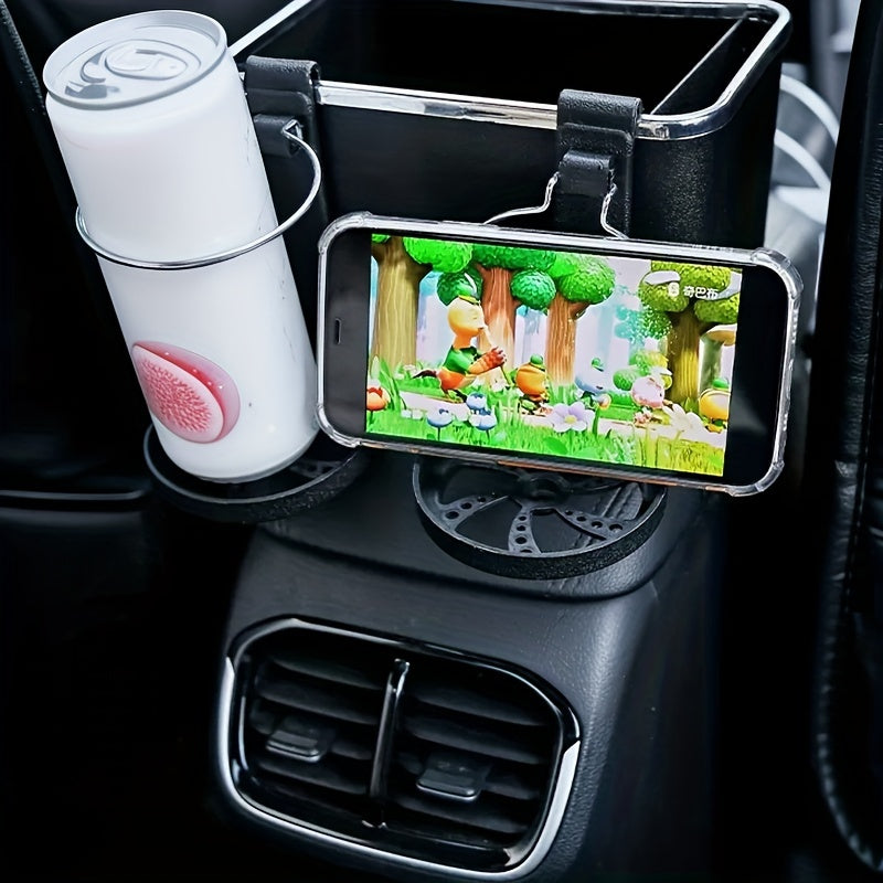 Easy-Install Foldable Car Armrest Organizer with Cup Holder - Durable Plastic, Universal Fit for All Vehicles