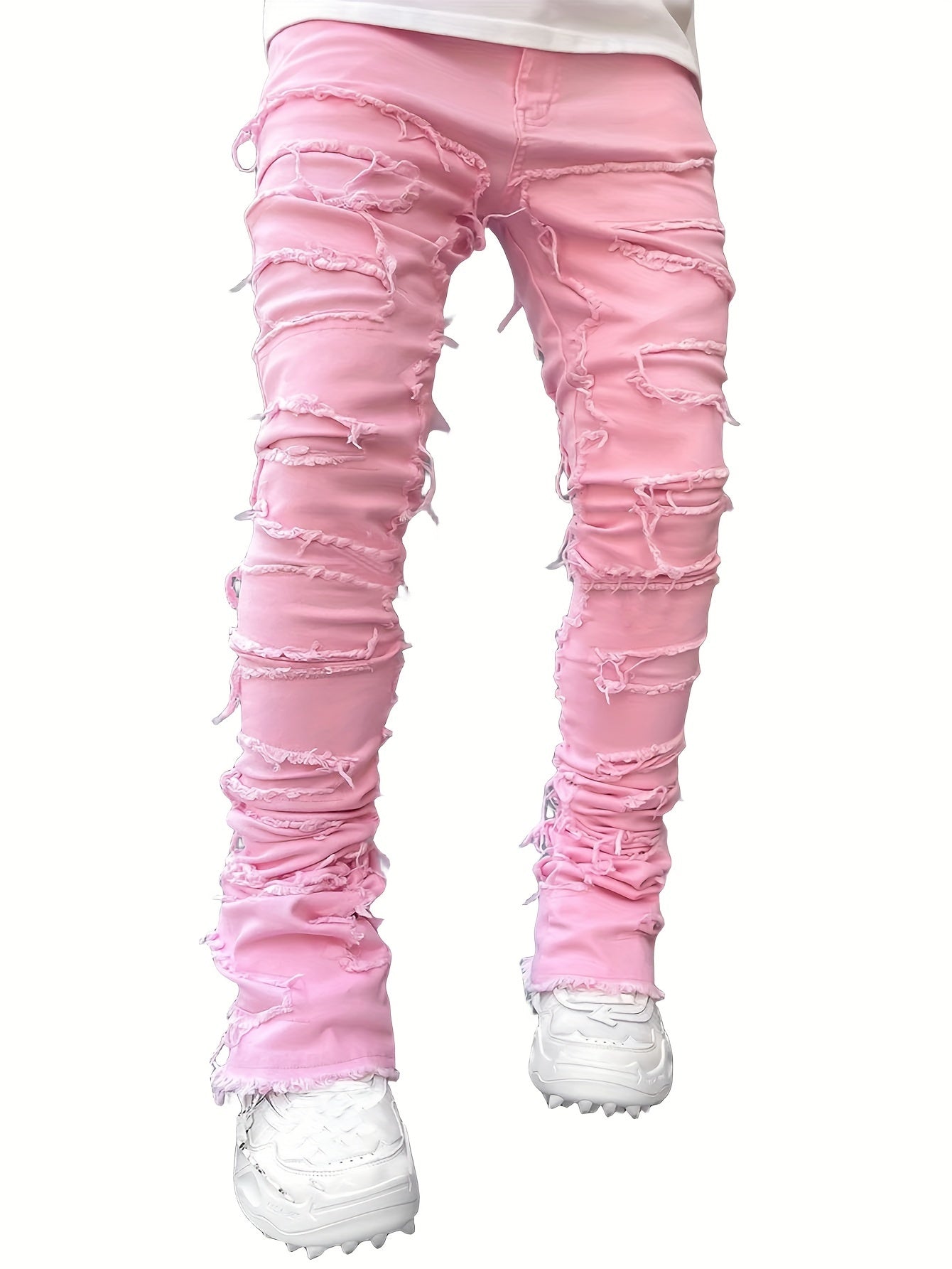 Creative Tassels Decoration Straight Fit Jeans - Men's Casual Medium Stretch Street Style Denim Pants for All Seasons