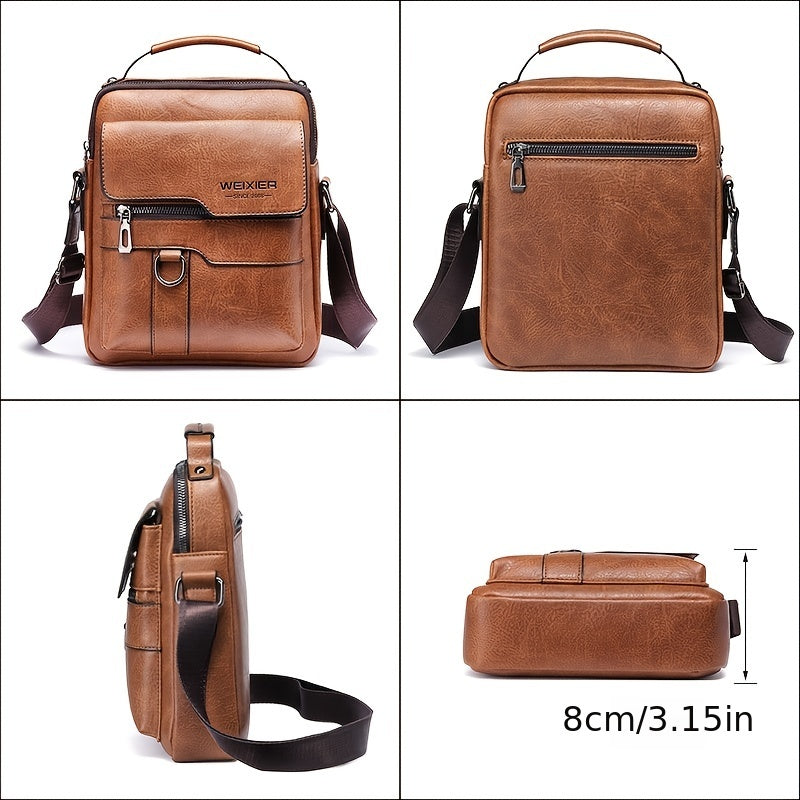 Vintage Genuine Leather Crossbody Bag for Men - Classic Business Shoulder Bag Design