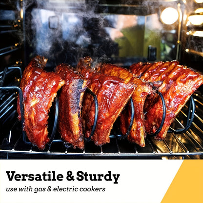 Deluxe Stainless Steel Rib Rack - Holds 4 Full Racks of Ribs, Ultra-Portable for BBQ and Smoker Enthusiasts - Durable, Rust-Resistant Construction for Perfect Grilling Results