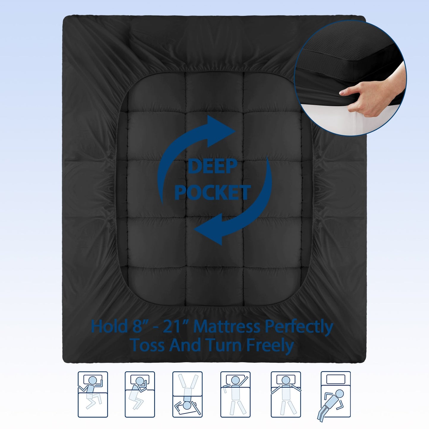 Viscose Bamboo Mattress Topper – Thick Cooling Breathable Pillow Top for Back Pain Relief – Deep Pocket Fits 8-20 Inch Mattresses